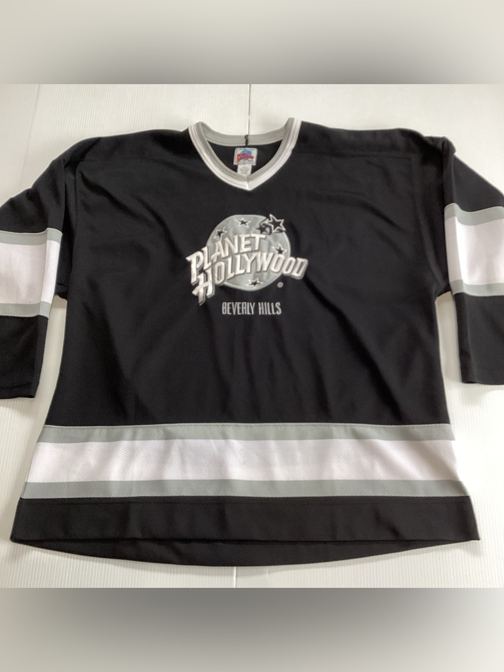 VTG 90s PLANET HOLLYWOOD Beverly Hills Hockey Jersey Men's XL Black